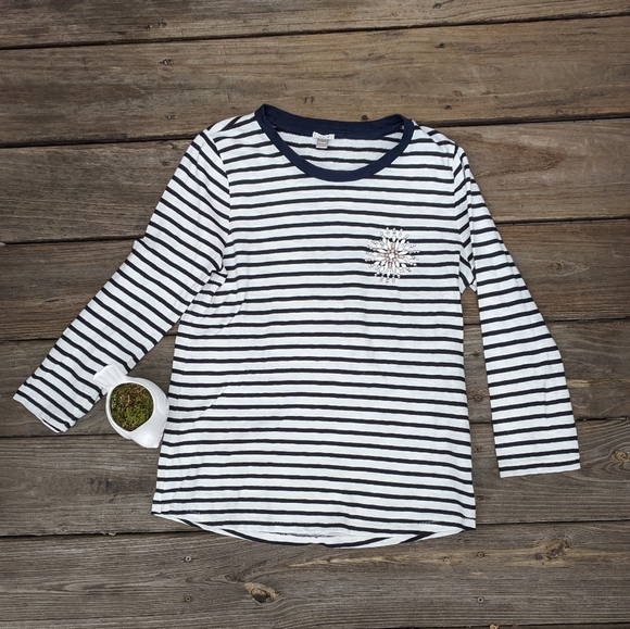 J. Crew Tops - J. Crew Embroidered Stripped 3/4 Sleeve Tee Shirt